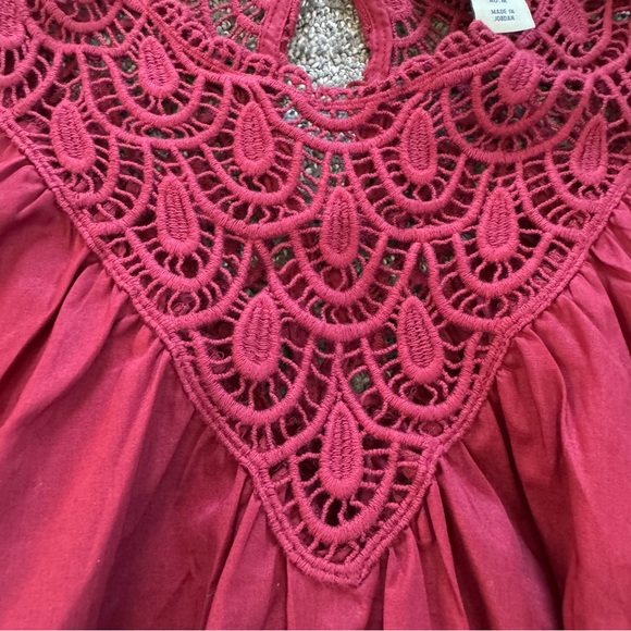 Calypso St. Barth Burgundy Lace Blouse Vacation Island Style Feminine Cotton Med - Picture 3 of 10